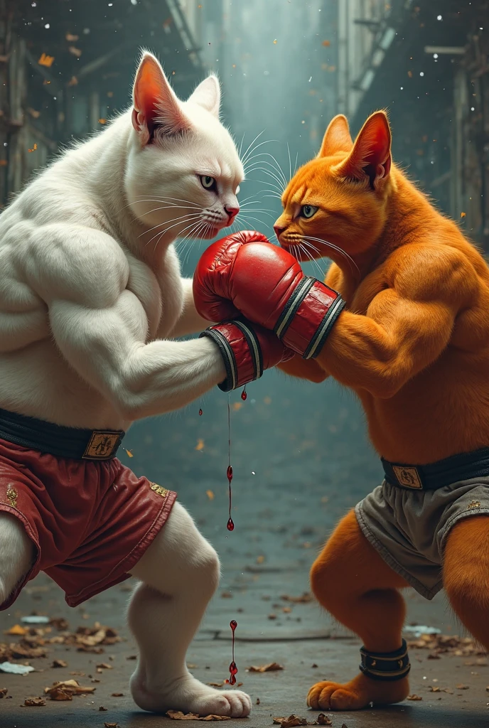 Cat boy like body builder with his love cat girl kissing each other but and other cat lover 2nd cat boy hat him and chalange to fight both cat boys hat eachother and decide to boxing fight fist cat boy hit second boy badley and bleed his nose
