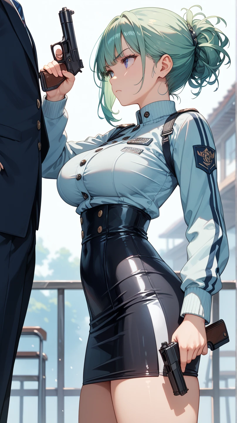 1female,41 years old,熟妇,A MILF,mature,plumw,extremely large bosom ,Pornographic exposure, 独奏,(Background with:The plane is in flight,Planes,inside of a cabin,) She has short purple hair,bobo head,Stand in the pilot's seat of the aircraft,seen from the front, hair straight, mostly cloudy sky,(((tmasterpiece),(Very detailed CG unity 8K wallpaper),best qualtiy,cinmatic lighting,detailed back ground,beatiful detailed eyes,Bright pupils,(Very fine and beautiful),(Beautiful and detailed eye description),ultra - detailed,tmasterpiece,)),facing at camera,A high resolution,ultra - detailed),revealing breasts,Bare genitalia, Bulge,legs are open,Raised sexy,Camel toes,Flushed complexion,Open-mouthed,frontage,us airforce,Aviator,Officer's cap,(Wearing:Dark green baseball jacket,Black pantyhose)The upper part of the body
