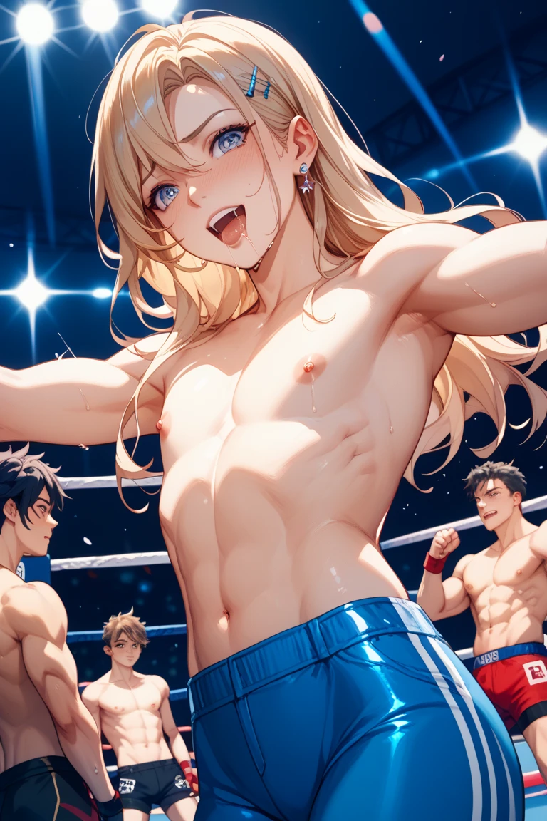 ((1girl, tall stature)and(3shota boys, short stature)),hetero,(3shota boys, short stature:1.4),small penis, dark-skinned shota boys,interracial,((smug)), (1girl, tall stature),(curvy:1.4), (medium hair,ponytail),straight hair,ash blonde hair, ash blonde eyes, large breasts, pale skin,shiny skin,(ahegao),(trembling), erectile nipples,((She wears school swimsuit)), cum in pussy,(cum on clothes:1.4), cum on breasts,cum on body,cum facial, bukkake, cum in mouth,cum on hair,(excessive cum), ((gangbang, promiscuity, orgy)),clothed,intercourse with a shota boys,shota boys win, (wrestling ring), (masterpiece, best quality, 8K:1.3), (ultra-detailed, high resolution:1.2),(illustration),((an extremely delicate and beautiful)),(detailed background),