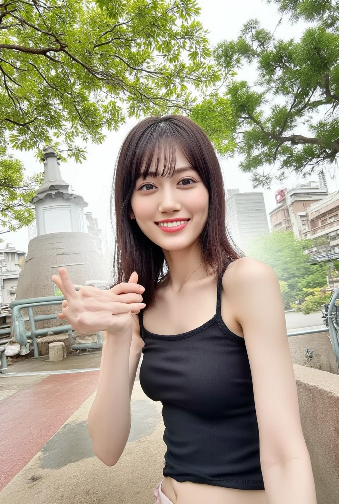 ((top-quality、8K、masterpiece:1.3))、sharp:1.2、Perfect Body Beauty:1.4、Slim abs:1.2、Big、Beautiful face、A smile、((public servant:1.3))、(On the rooftop of a building in Tokyo:1.2)、Straight hair、Highly detailed facial and skin texture、A detailed eye、Aspect of looking at the camera、Beautiful feet