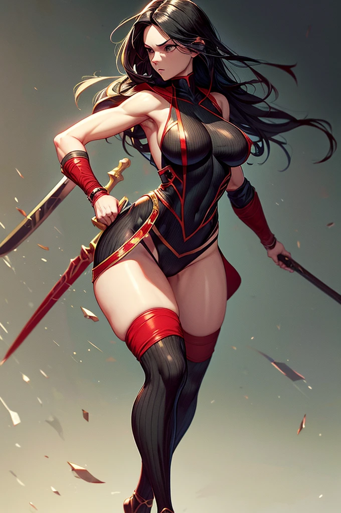 Highly detailed, High Quality, Masterpiece, beautiful, 1girl, solo, Irelia, solo character holding weapon, attack action, using weapon, intricate design, sharp focus, fantasy clothing, 