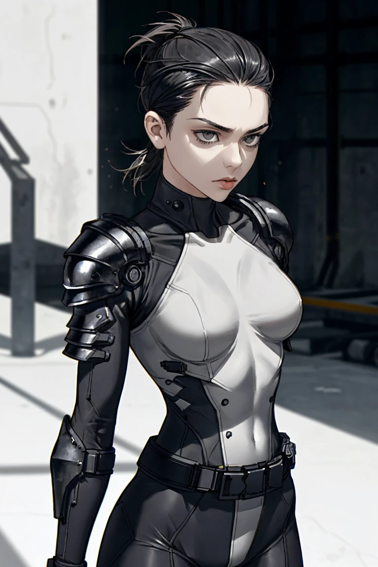 Black Hair、ponytail、22 years old、woman、Asian、Battle Suit、Simple background profile、Upper Body、