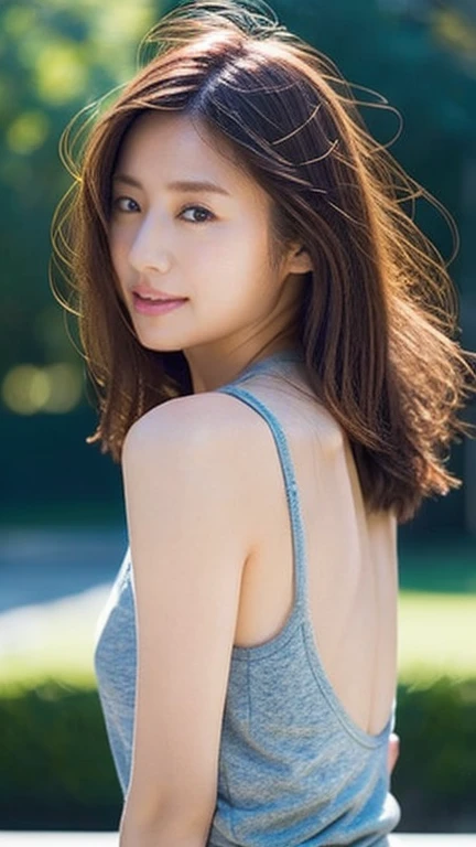 ((Highest quality)), Idol, Clear contours, Woman with beautiful face, (((One Girl,alone))), ((Beautiful brown eyes)), Detailed explanation,Focus on the eyes、Bob Hair、Anatomically correct body,Tight waist、Open leg multi-layer texture、Albedo and Specular Maps、Accurate simulation of lightweight material interactions with Octane Rendering、2-color light、Mine Fujiko,Beach