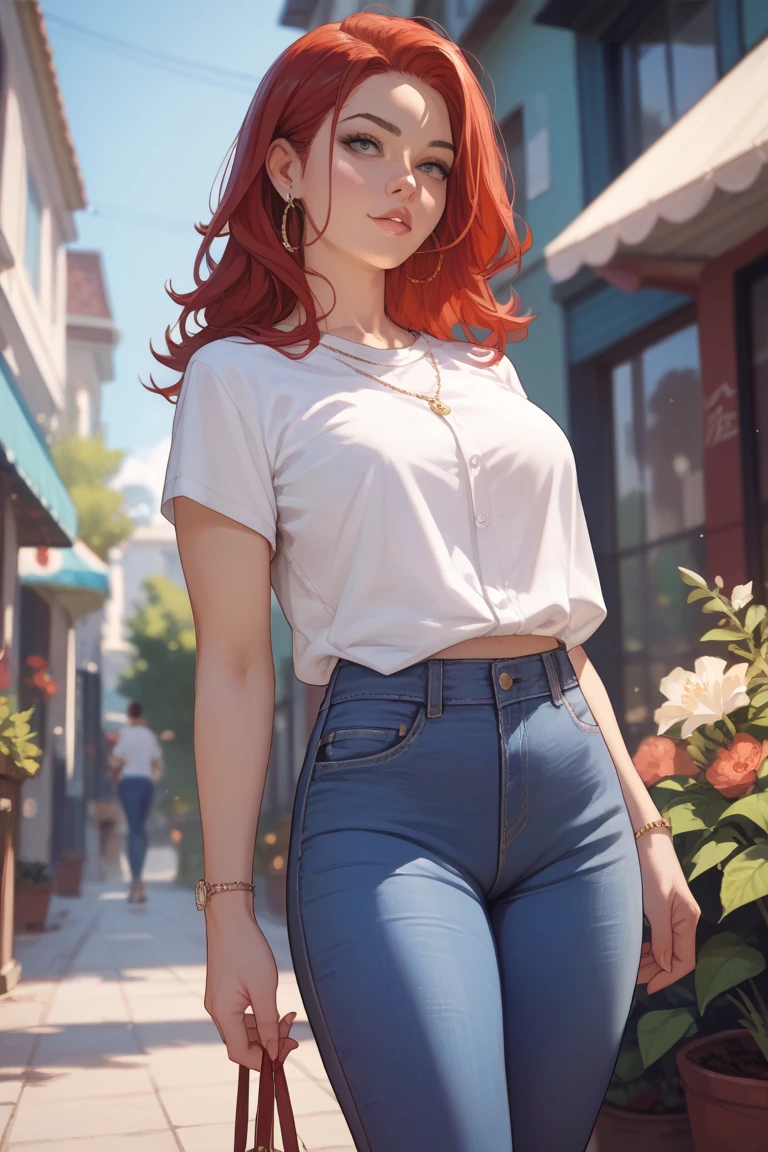 1girl, anime girl, anime, (dark skin), stylish girl, bracelet, necklace, earrings, 2d girl, 18y, (fullbody), standing, anime girl, seductive smile, (orange hair), flowing hair, hair flowing in the wind, ((white blouse)), Solo, Slim, Big Breasts, Tight Shorts, low waist shorts, upshorts, outdoors, night background, flowers, looking at viewer, darker shadows, (((Wedgie))), (((explicit))), (((explicit))), (((shorts))), (((absurdres))), (((thigh gap))), (((cameltoe))), (((lowleg shorts))), (((Detailed description vagina)))