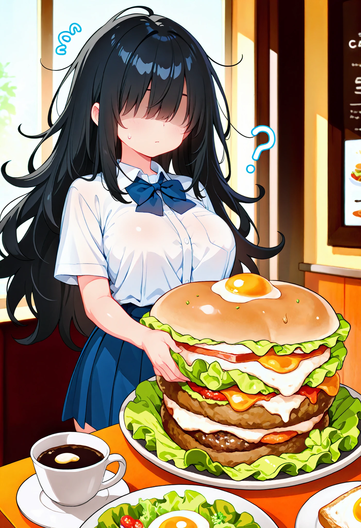 A MILF、Beautie、takeout、ultra gigantic tits、Hyper-obese body、tight fitted、Background of stacked plates after meals、Overfeeding、during a meal、Eat a lot、Fill your mouth、Full and painful、full of sweat、I'm about to throw up、Dai Eater、