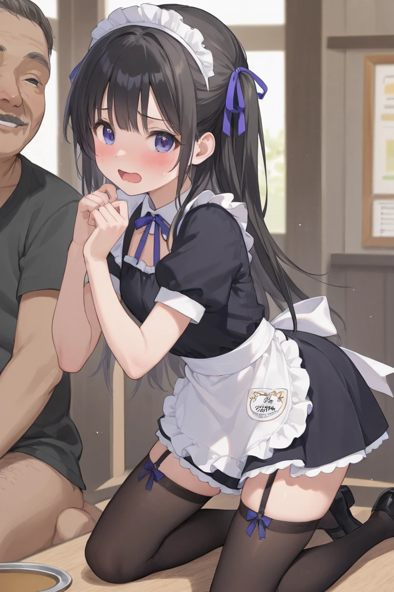 Young girl with black hair, long twintail, twintail hairstyle, (blue eyes), ((small bushy eyebrows)), ( she pulling down her underwear), wearing lolita dress, lolicon , in the mall, flirty smile , suddenly having sex in public, ((doggy style sex)), ((public sex in a restaurant)) naked ass in the male crotch, ), perfect anatomy,young boy fucking her