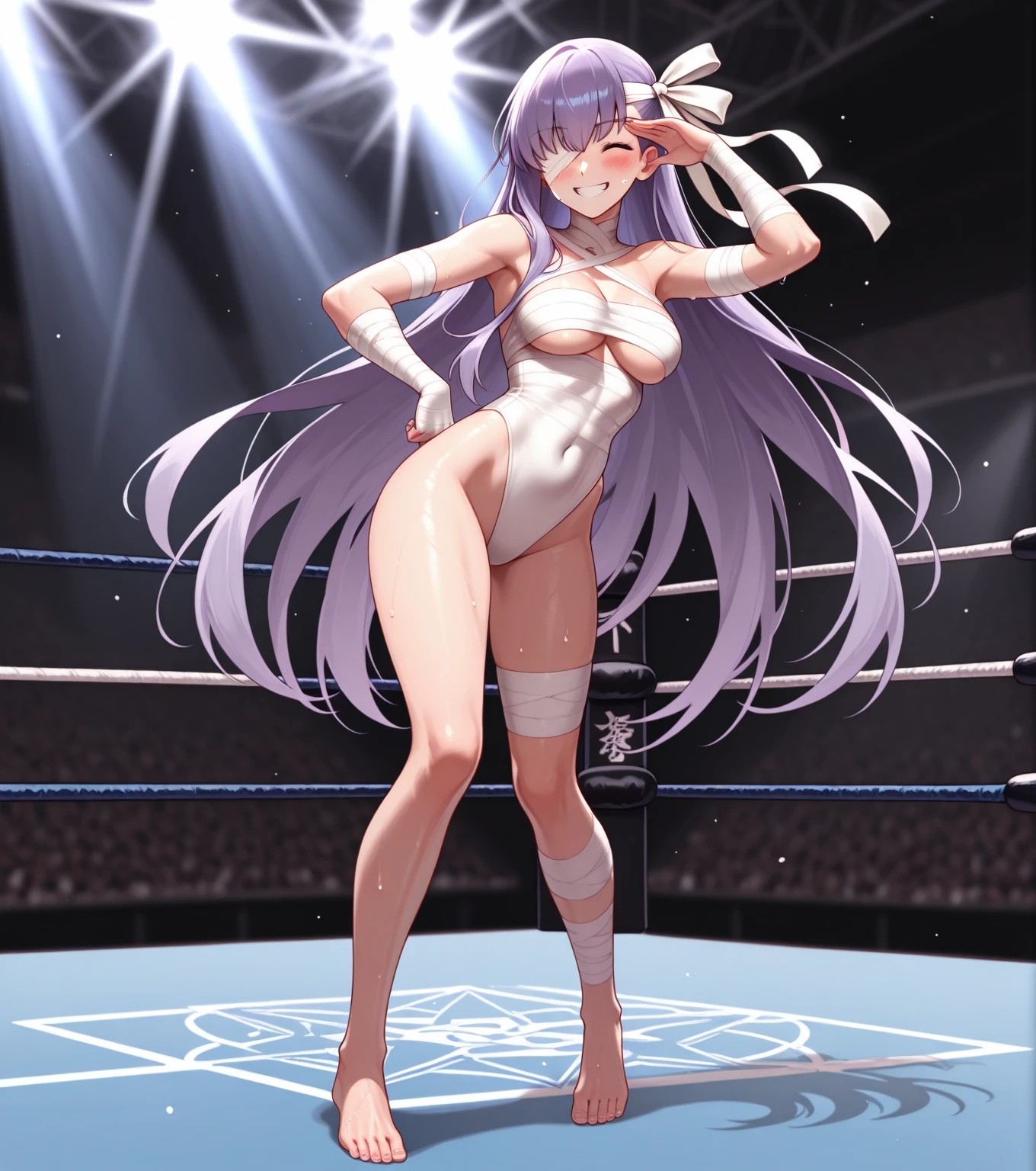, furuderika, long hair, purple eyes, blue hair, blunt bangs,, , empty eyes , large breasts, nipple, live stage, , Heavy snowfall area frozen wet crying mountain ,solo, naked