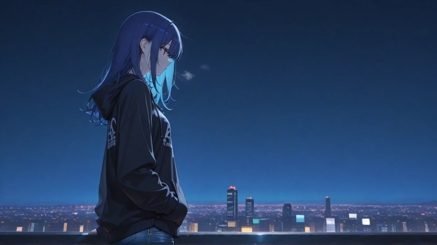 night time, Colorful cyberpunk city background, Sateen, Street, Teenage girl in a comfortable sweater, loli, black stockings, back light, looking at the audience, Low-angle lens, Upward-looking lens, Perfect composition, Perfect light and shadow are gentle, 8K