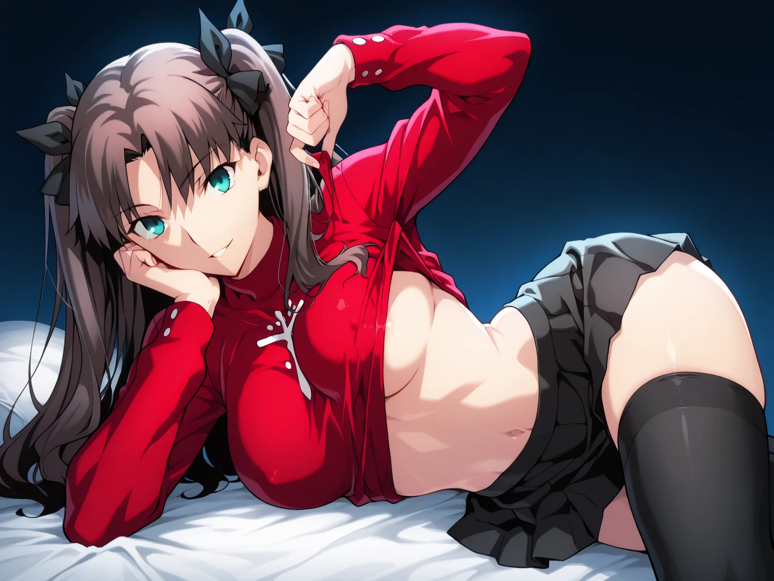 (ultra-highdetail, 8k quality, best quality, extremely detailed illustration,intense shadows, high quality anime illustration, anime coloring,), (tohsaka rin, fate, closed eye, hair bow, hair ribbon, medium hair, two side up, black hair,), sleeping, cameltoe, see through school swimsuit, torn clothes, no bra, show off nipple, nipple, gleaming skin, embarrassed, show off pussy,