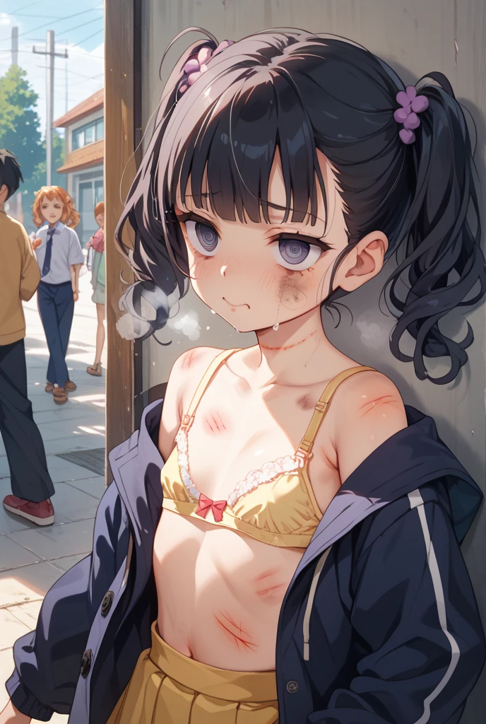 ,,(petite), 1girl, looking at viewer, , hazuki katou,,,, ,park,,,,flat chest,(expressionless),bikini,nipple,perfect lighting,perfect shadow,(((Sweating)))