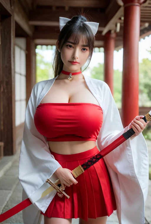A girl wearing samurai outfit