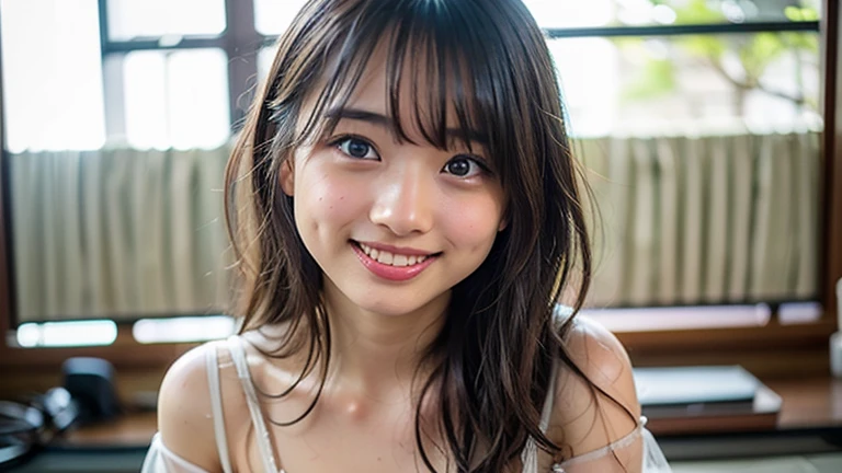 (1 girl)、highest quality、masterpiece、超A high resolution、(Realistic:1.4)、RAW Photos、Japanese beautiful girl、13-year-old junior high school student、low length、Wet Hair、Sweat、Completely naked、Very small breasts、The cherry-colored areola is visible、Nipples are erect、The whole body is visible、Portraiture、close、Shadow、Octane Rendering、8k、Ultra Sharp、Metal、Intricate decorative detailore details on the board、Very intricate details、Realistic Light、(smile)、Shining Eyes、To the camera、Small LED、short hair、Touching the nipples