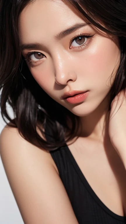 masterpiece, best quality, ultra-detailed, intricately detailed hyperdetailed, realistic, sharp features, highly detailed, sharp focus, perfect face, perfect face, perfect symmetrically perfect eyes, perfect full lips, flexible female form, cinematic, film light, hyper detailed, hyper realistic, masterpiece, atmospheric, high resolution, vibrant, dynamic studio lighting, nsfw, ((Dark background)), Sexy face, Facial expressions when receiving pleasure, straight Bangs, Big breasts, Exposed cleavage, blue Eyes,black sweater, ((cowboy shot, mole under eyes,))