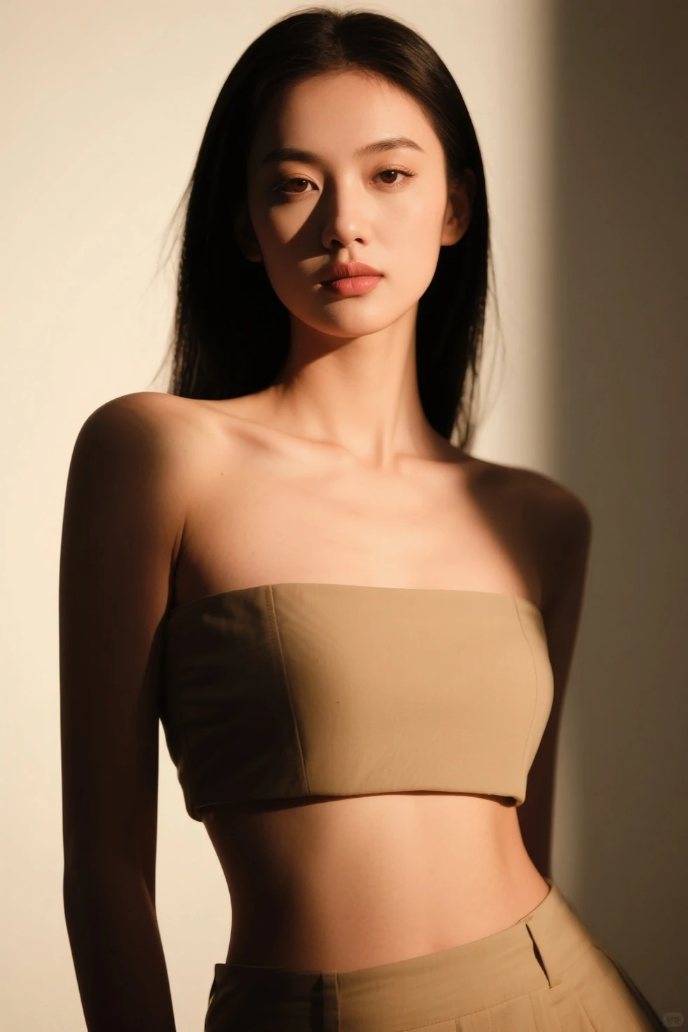 (8k, highest quality, ultra detailed:1.37), (Hana), 31yo, (a South Korean fashion model), short hair, struts confidently on the runway during a prestigious fashion week event. Naked, nude, shiny nipple, show armpit, Hana's elegance and poise captivate the audience. The high-resolution image captures ultra-detailed realism, highlighting Hana's captivating eyes, flawless complexion, and fashionable hairstyle. The glamorous runway and stylish set design add to the visual appeal, creating a visually stunning representation of Hana's success in the fashion industry, huge breast 