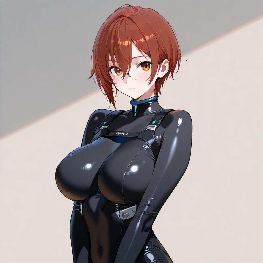 Kousaka honoka, tight shirt, Blushing, huge breasts, looking at viewer, ( bodysuit:1.2), solo, curvy body, (victory pose), stree, facing viewer
