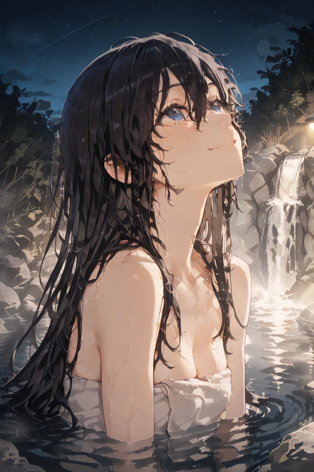 Exquisite (slim (skinny)) Girl (with a perfect, very beautiful gentle face and almond-shaped eyes) (with a southern skin tone and soft lips) (with amber hair) (with freckles) (costs (waist-deep in water)) ((nude)) (with tender (small beautiful breasts)) ((with soft pink nipples)) (barefoot) In the middle of a big river (((and pees in the water))); ((Sunset Evening Amber Light)), (((backlighting, backlight, against the light of the setting sun, silhouette))), ((caramel soft warm shades)); (Warm summer late evening), ((Warm sunset light)); draw ((in watercolor style)); ((very beautiful exquisite face)); (high image quality, high detail), ((discreet faded shades, pale expressionless colors, imitation of film photography, diffused soft light)); ((big alien eyes), skinny); ((delicate shades)), (sfumato)