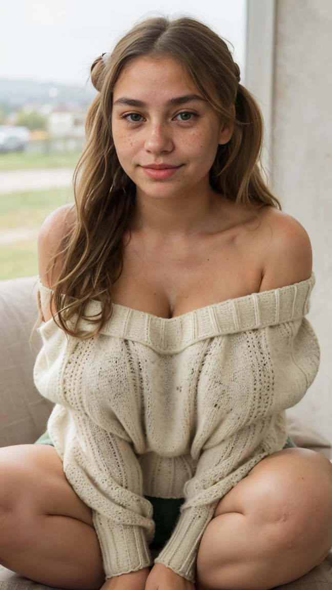 (best quality,4k,8k,highres,masterpiece:1.2),ultra-detailed,(realistic,photorealistic,photo-realistic:1.37),portrait,beautiful blonde girl,sitting on chair,spread legs,skirt,front-facing camera,vivid colors,sharp focus,studio lighting,soft shadows,delicate facial details,subtle smile,dreamy atmosphere,blurred background,comfy and relaxed posture,messy bun hairstyle,eye-catching makeup open top showing breast perfect naked breast 