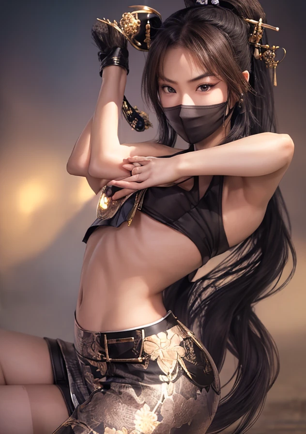 a sexy asian woman, 1woman, bikini, athletic, big posterior, long hair, intricate hairstyle, henna calligraphy tattoo on back, holding hair up, (best quality,4k,8k,highres,masterpiece:1.2),ultra-detailed,(realistic,photorealistic,photo-realistic:1.37),HDR,UHD,studio lighting,ultra-fine painting,sharp focus,physically-based rendering,extreme detail description,professional,vivid colors,bokeh,portrait, slow sultry hypnotic body movements, her back is to the viewer, show all of her, show her head to toe