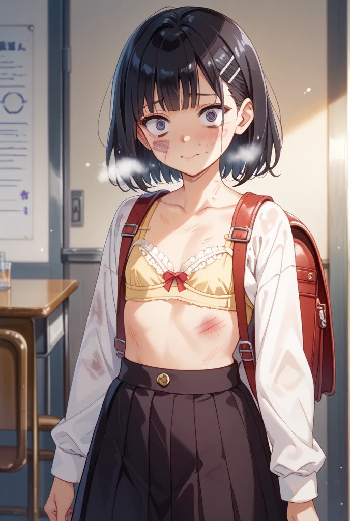 (8K、Highest image quality、highest quality、masterpiece)、detailed face、((1 baby girl))、braid hair、long hair、blunt bangs、red eyes、evil smile、((grin))、((small breasts))、((see through Colored camisole))、red school bag,minimum skirt、((black pleated skirt))、((micro skirt lift)、cowboy shot、((salon background)),((see through)),((nipples)),((nipples visible)),((squatting)),((spread legs)),((wet)),((show off inside skirt)),(cameltoe),((())),(lolil),pussy juice,hand to penis,grab the penis,hand to penis,touch the penis,tekoki,Exposure,pussy juice,wet pussy,cum,penis into mouth,kiss to the penis,Licking penis,mmf Double Handjob,cum,semen,sperm,bukkake,cum on face,((penis ejaculates semen)),(((ejaculates semen))),school backpack,(((cumming on face))),((cum on face))
