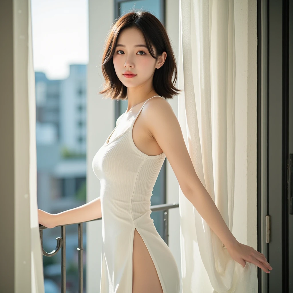 (((Full nudity)))、(((Full nudity)))、(((Full nudity)))、(highest quality), (Realistic, photo-Realistic:1.3), (masterpiece:1.3), cg, Unity, 8K, wonderful, finely, Very detailed, High resolution, Confused
, (1 girl), alone, ((thigh:1.4)), cute, Sexy Body,young, (Watching the audience), (Closed Mouth:1.2),(Medium breast), Abstract, Very delicate and beautiful, very detailed, Beautiful detailed girl, Best Shadow, very detailed eyes and face, Beautifully detailed nose, Beautiful and delicate hands, Beautiful, subtle, glossy lips:0.8, (Glowing face and body skin), ((Oily body skin)), ((Dramatic light)), brown hair, ((Surreal painting Gold Butterfly Filigree)), ((White Silk Dress)), Broken glass, (Detailed Background), (window, plant:1.4, Flower 1.4)、(((White background)))、Short Hair、big breasts、Dynamic pose、Yawning、