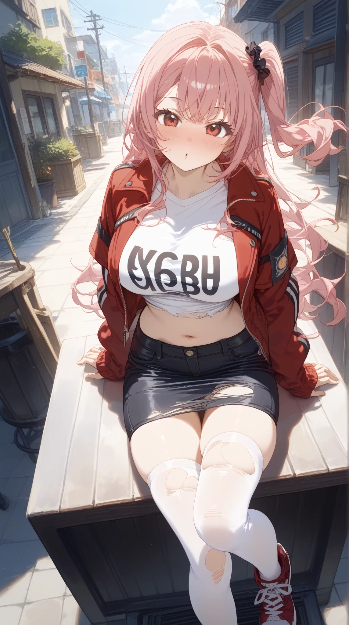 girl large breasts wearing jacket shirt jeans<lora:KitsuneAi-SakuraMiko-LoCon32-V1-000010:0.8>
