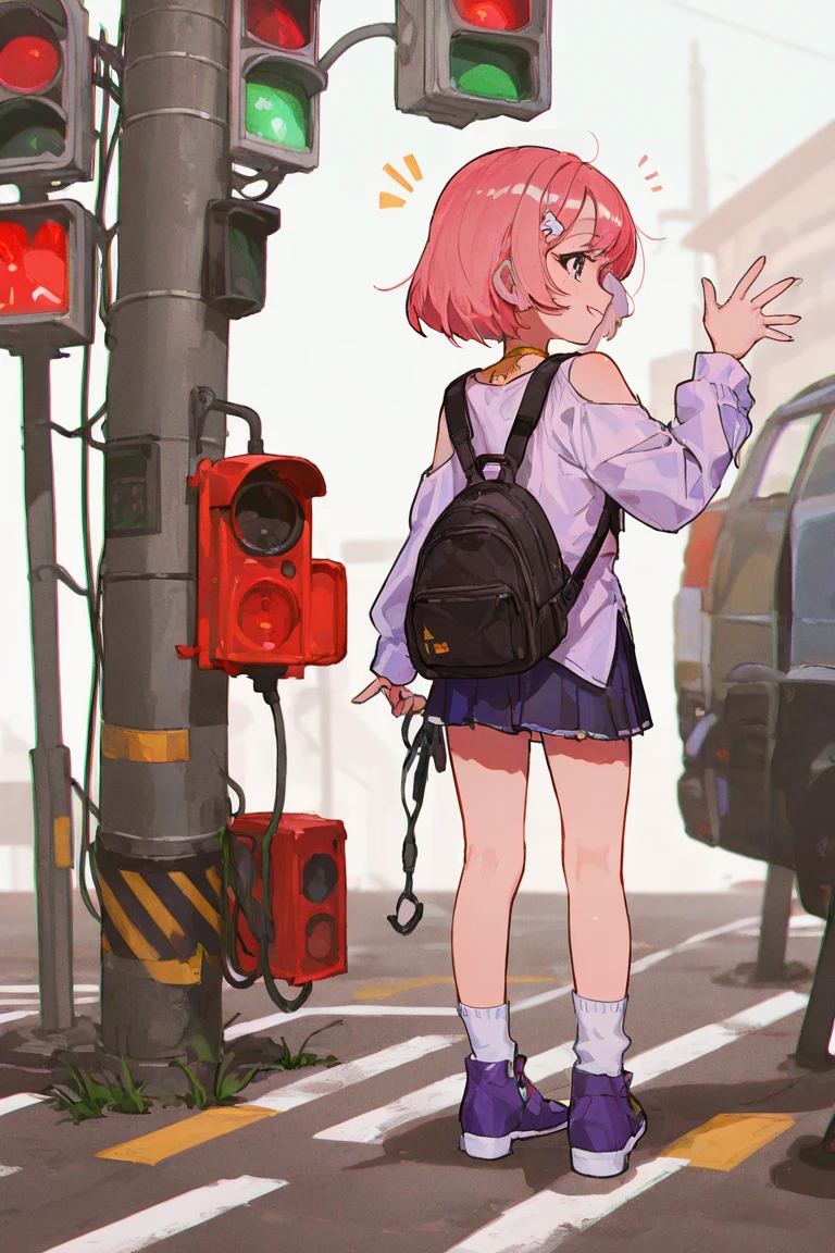 k hd,high qulity,1girll,Pink hair ponytail,Sexy clothes,the street,a skirt,handstand,skinny and thin,white short socks