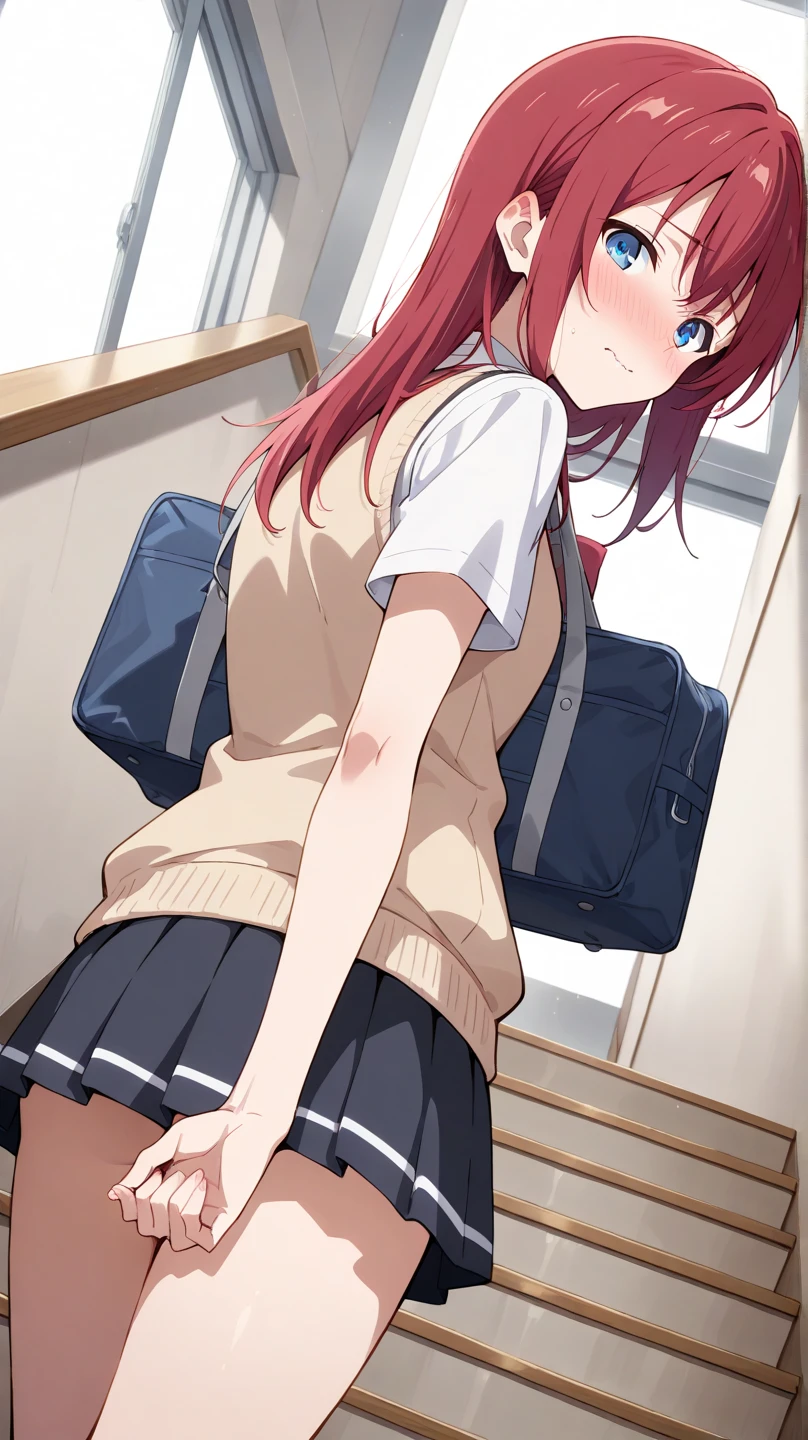High quality, high definition, hig
h precision images,8k 1 Girl Robot Girl、red hair,Twin tails,Red eyes,Leaning forward Head decoration、School stuff,have a student bag,The cherry blossoms bloom,back view,The wind blows and you can see a little of your panties.、Robot style barrette,smile