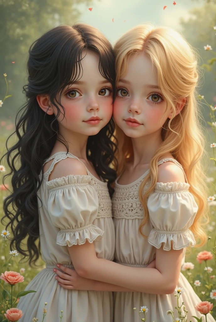 Two girls, twins, curly brown hair, at the zoo --auto --s2