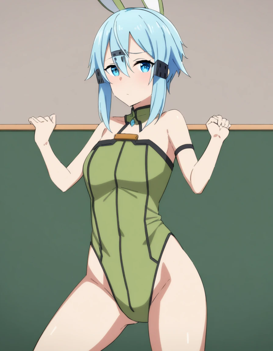 core_9, score_8_up, score_7_up, score_6_up, score_5_up, score_4_up, BREAK, source_anime, solo, 1girl, Fuwa Kokone, blue hair, medium hair, green eyes, lite smile, micro slingshot swimsuit, zettai ryouiki thighhighs, looking at viewer, (sagging huge_breast:1.2), ????? nipples, dirty dark large areola, (skinny, slim legs, small hip, narrow waist), milf, natural (black:1.2) armpit hair, Unshaven black Pubic Hair, nsfw, standing, leaning forward, finger pointing, cowboy shot, in the high school, In front of the blackboard, teaching table, Scolding toward the viewer, (short stack:0.3)
