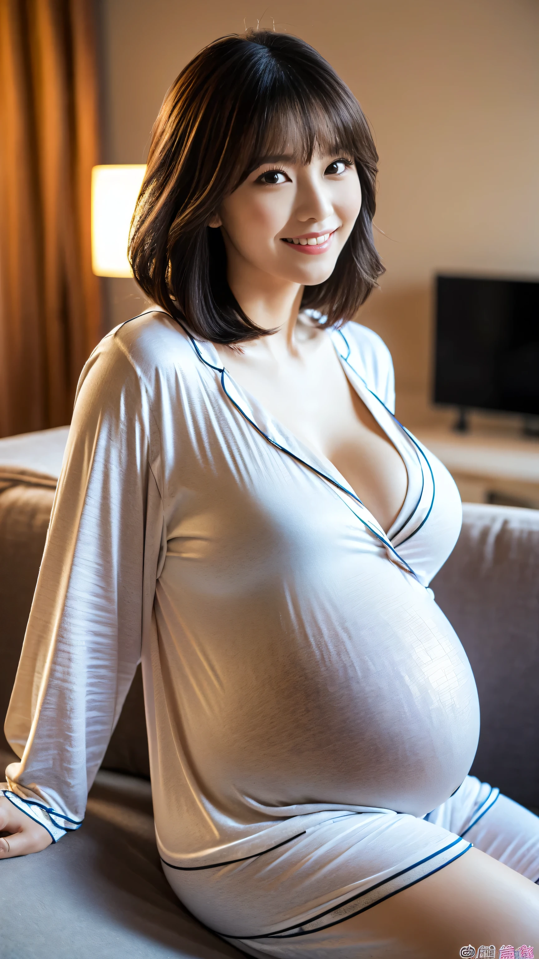 pregnant woman,Big belly,Pregnant,late pregnancy,spherical,About 16 years old,Pregnancy,Sitting in bed,ultra best quality、masterpiece、超A high resolution、(Photorealsitic:1.4)、(Dramatic、awardwinning photo、Incredible masterpiece:1.3) 、depth of fields、Depth of subject、the Extremely Detailed CG Unity 8K Wallpapers、Detailed and complex、incredibly absurdness、Original、hight resolution、Raw foto、(perfect body type)、Detailed and complex,、Digital SLR、softlighting、hightquality、film grains、Leica Camera、50mm Lens、Back lighting、nffsw、hyper realstic、Color Grade、dynamicposes、portlate、japanes、A smile、s lips、bangss、short-hair、Front view View viewer、Natural Light 1 Girl、a matural female、a picture、realisticlying、top-quality、adopt、A detailed face、细致背景、Diffused sunlight、depth of fields、Bokeh