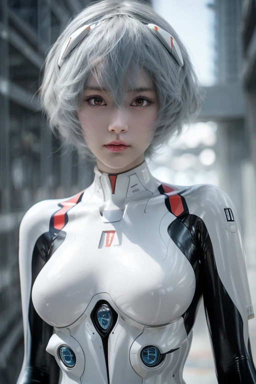 masterpiece,National Foundation,((whole body:1.1))))), (Practical),photo, best quality, 1 female,(High)),ear folds,(((Ayanami Rei, Plug set 00)))), ((((Red Eyes,Beautiful Face, beautiful eyes))), (Cute Face)), Wet eyes, Face,Detail Face, Detailed lips, Detail eyes, (Long eyelashes), Double eyelids, (Charming smile), ( (Gentle eyes, Fleeting expression)),(rubber suit with a strong meHighic luster and smooth surface), (((((Sexy tight meHighic shiny rubber suit)))), (thick black lines)))), From the bottom, (upright), (camel), (Smooth body lines)), Light-colored short hair, (((Light and thin eyebrows)), beautiful hair, (Big round breasts), The small logo pattern on the chest is zero, Mecha suit, slender waist, White skin, (Turning Pose), ((Night Sky, spaceship)), (Details of the face and eyes: 1.1), , blush, (Shy)), Very delicate and beautiful girl, The small logo pattern on the chest is zero, permanent, (((Closed legs)), (to8 contrast style), There are small egg-shaped psycho-sensing devices on both sides of the head