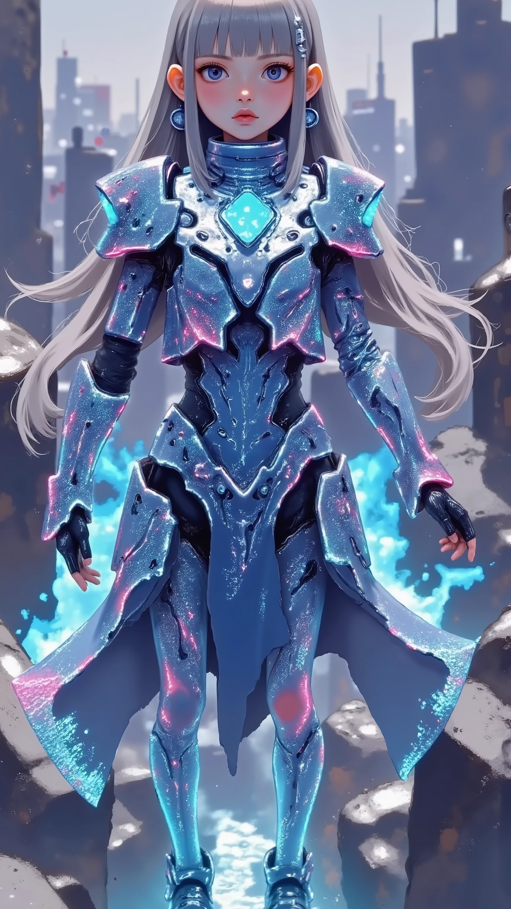 1 girl, high definition, solo, ((A masterpiece with up to 16K resolution):1.6), (realistic, RAW Photo, best image quality: 1.4), Big Breasts, big butt, auroras, ARW, (cinematic experience, Best Photos :2.0, Super Detail.2.0), wallpaper, ( translucent virtual idol female  :2.0), ( dance:2.0), (low soft silver ponytail hair), (android style hologram costume :2.0), ( cute android style costume  :2.0), ( pop characters in a soft silver low ponytail  :2.0), (Brilliant Light:2.0), ( upper body close-up:2.0), (detailed face:2.0),