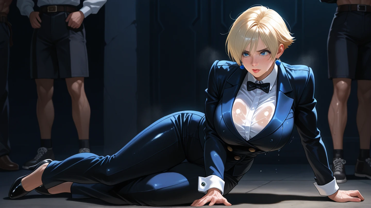 prowrestling costume ,short hair,silver hair,evil grin ,,{{squatting}},vaginal penis, nsfw , cowgirl position,pov, on the stage ,{{looking back}},{clothes aside},,skin tight,from side,highleg,vaginal cum,lying man