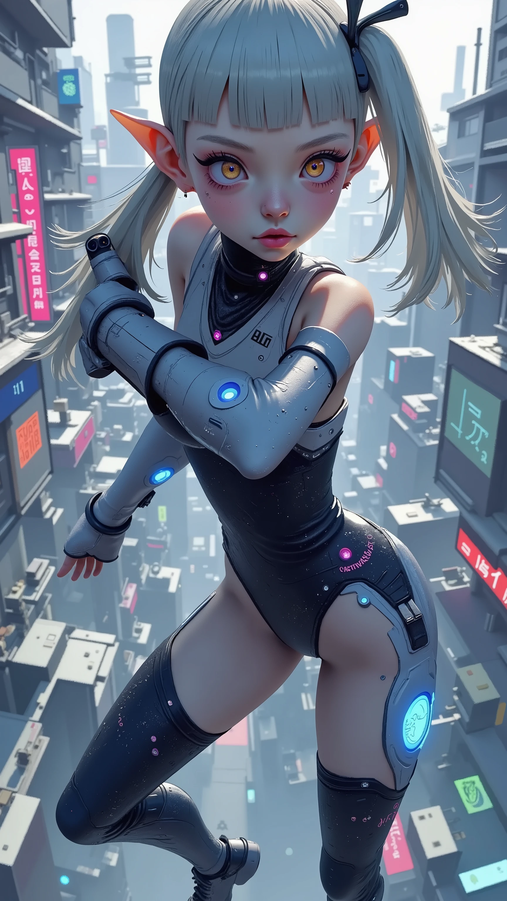 1 girl, high definition, solo, ((A masterpiece with up to 16K resolution):1.6), (realistic, RAW Photo, best image quality: 1.4), Big Breasts, big butt, auroras, ARW, (cinematic experience, Best Photos :2.0, Super Detail.2.0), wallpaper, ( translucent virtual idol female :2.0), ( dance:2.0), (low soft silver ponytail hair), (android style hologram costume :2.0), ( cute android style costume :2.0), ( pop characters in a soft silver low ponytail :2.0), (Brilliant Light:2.0), ( upper body close-up:2.0), (detailed face:2.0),