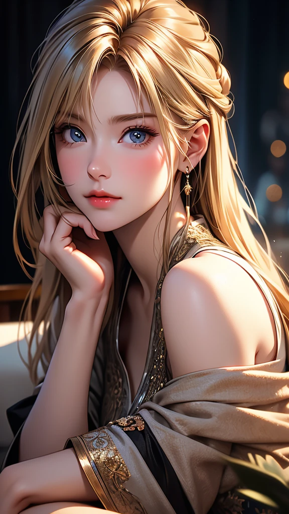 18 year old beautiful girl, Big eyes, big breasts, and thin, 8K, top quality, (highly detailed head: 1.0), (highly detailed face: 1.0), (very fine hair: 1.0), Maid clothes, High-definition official artwork, anime moe art style, clean detailed anime art, smile, golden hair, Smooth long hair