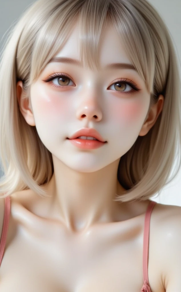 (masterpiece, best quality, raw photo, photorealistic, hires, intricate details, reflections, photographed on a Canon EOS R5, 50mm lens, F/2.8, HDR, 8k resolution, ray-tracing), (1 girl, solo, short hair, silver hair, dark eyes, half-closed eyes, gazing, parted lips,  face, busty,  , wide , large thighs, detailed face and eyes, wet skin), 