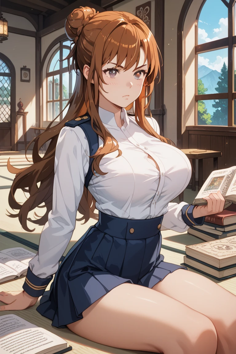 (Cute illustration:1,2),(Absurd realistic structure details),(High resolution complex and detailed text quality),(High-resolution microstructure、High poly 3 boobs D rendering correction),Methods of geometry,Careful explanatory anatomy,
BREAK,
1 beautiful girl, (17 years old girl), Very detailed, colourfull, highest details, BREAK, (Huge breasts: 1. 2,), Clear skin, Beautiful skin, Shy skin, 1 beautiful girl, Brown hair, (Cat ears, Ponytail, medium-Long hair: 1. 2), (Light blue eyes, long eyelashes, Double eyelids: 1. 2),Solo,gleaming skin, Clear skin, Beautiful skin,(best quality face),(Top quality glowing eyes),(The best smile,:D:1.45), BREAK, Witch Hat,
(grin, 😀, Smirk), Open mouth, angry, droolng, (tag(School uniform:1.1), Fantasy costume,
(Sorcerer'cloak of, Black cloak), (Collared shirt, White shirt), (Miniskirt:1.2), (Green skirt, Pleated skirt), (plaid skirts:1.1), (thick thighs:1.2), (black kneehighs:1.2), (zettai ryouiki:1.3),BREAK, (Magic books are spread out on the table:1.2), Stacked books,
(Girl sitting on chair with legs crossed:1.2), 1 person'Hands raised, Detailed hand,
BREAK,(day), Indoor, medieval fantasy archives, gothic library, Magic Book, bookcase, 1 table, 1 chair, 1 lantern, basements, darkened room, (Countless crystals floating in the air:1.2), (big chunks :1.2), Waterfall,depth of fields,
BREAK,wakame,wakame,wakame,(Cowboy Shot:1.4),
BREAK,(Blurry background:1.3),(absurderes, hight resolution, Super Detail Art),cel shading,Clear Color, Lonely optical effect, Beautiful pictures, Bright glow, mystic atmosphere,(Close-up of girl:1.1), Mystical light particle effect,manga influence, clean line drawings,
Ryu, Ryu, Ryu, Ryu, Ryu, Ryu, Ryu, Ryu, Ryu, Ryu, Ryu, Ryu