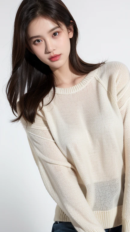 1girl,sweater,white background,
