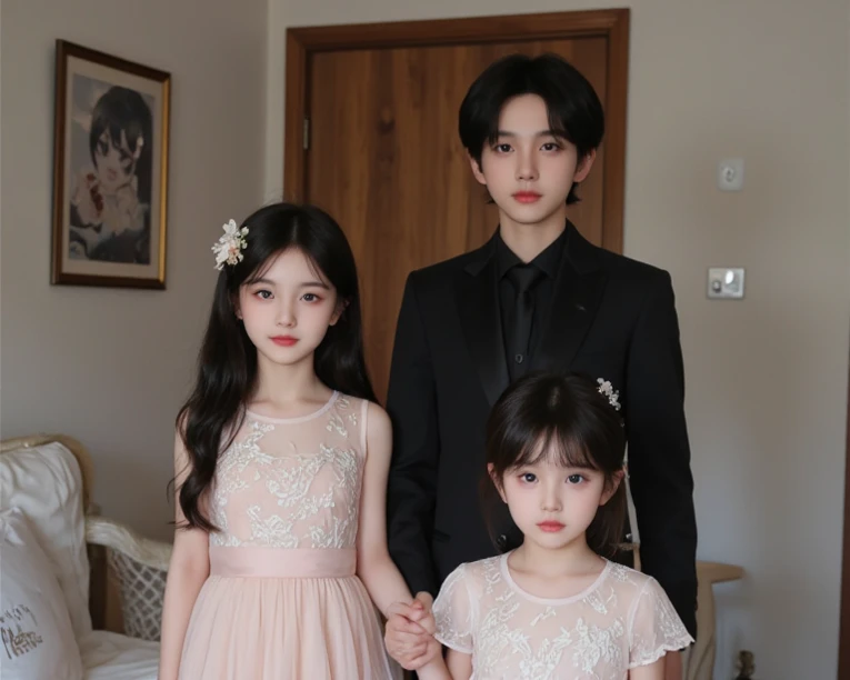 a man and woman in formal wear holding a baby, yanjun chengt, perfect android girl family, lalisa manobal, & jeehyung lee & wlop, husband wife and son, kim doyoung, cai xukun, artwork in the style of guweiz, jinyoung shin, guweiz, jaeyeon nam, growth of a couple, jung kook, kim jennie, jennie kim, jungkook, jennie, jk