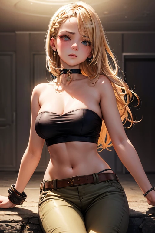 最high quality、best image quality、masterpiece、Russian girl((18-year-old、 By becoming、vest bust、medium bust,wide open breast tea、black eye, blonde、long hair、thin,highest valley、Perforated gloves、Hachimaki、My whole body is full of scars、white tank top、blue shorts、Russia)),high quality、beautiful art、background((Dark road、Red rain、red lighting、Red Moon、bloody road、dark city)),debris flies、Depth of written boundary、movie、visual art、perfect art、8K,genuine