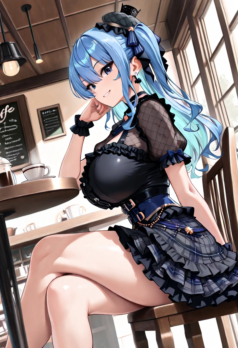 absurderes, 8K ,A high resolution, Ultra detailed, Beautiful, Masterpiece, Best quality, (Beautiful and delicate silver eyes), (3girl) ,Three sexy beautiful teens in office OL (Office Lady),white button-down blouse，There is a collar,Black Slit Skirt,(Black pantyhose),Long legs ,Detailed legs,High heels,Side ponytail , bangs,full bodyesbian,Big breasts,cleavage,Cyan hair，Blue hair，Pink hair，