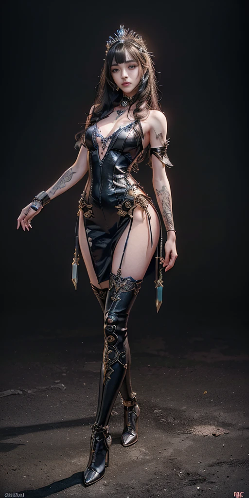 ((Full body photo, standing, feet on the floor)) woman, Game character standing cartoon design,Monsters from Hell,short,Strong limbo explosions,Covered in scales and barbs,cunning,dark,strange,terrorist,scythe,Fighting stance,(full body lesbian:1.4) ,black background,clean backdrop,depth of fields,highlight,true light,ray tracing,OC renderer,UE5 renderer,hyperrealistic,best quality,8K,masterworks,super fine,detailed pubic hair,anatomy correct,