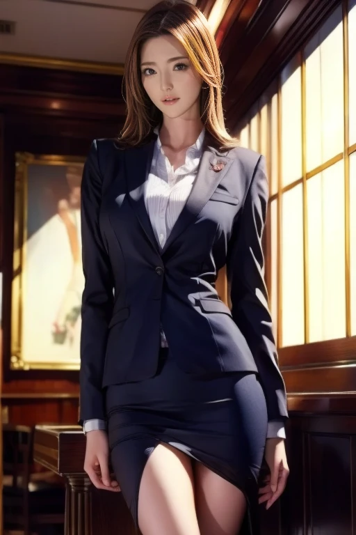 High quality, best quality, masterpiece, 8K, ultra-real, ridiculous, vibrator in panties, 1 girl, office, blonde, business suit, pen holder skirt, standing with legs extended: 1.1, blush, ponytail, wet panties, sitting, wet floor, (open clothes, expose entire breasts, flirt skirt: 1.1),