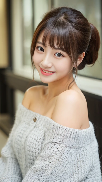 (naked:1.5), 2 girls, 17yo, beautiful breasts, beautiful nipples, masutepiece, Best Quality, Illustration, Ultra-detailed, finely detail, hight resolution, 8K Wallpaper, Perfect dynamic composition, Beautiful detailed eyes, Wearing a light pink sweater, Ponytail hair,Brown hair color ,Small breasts, Natural Color Lip, Random and sexy poses,Random situations,Slender body,Slender face,A big smile