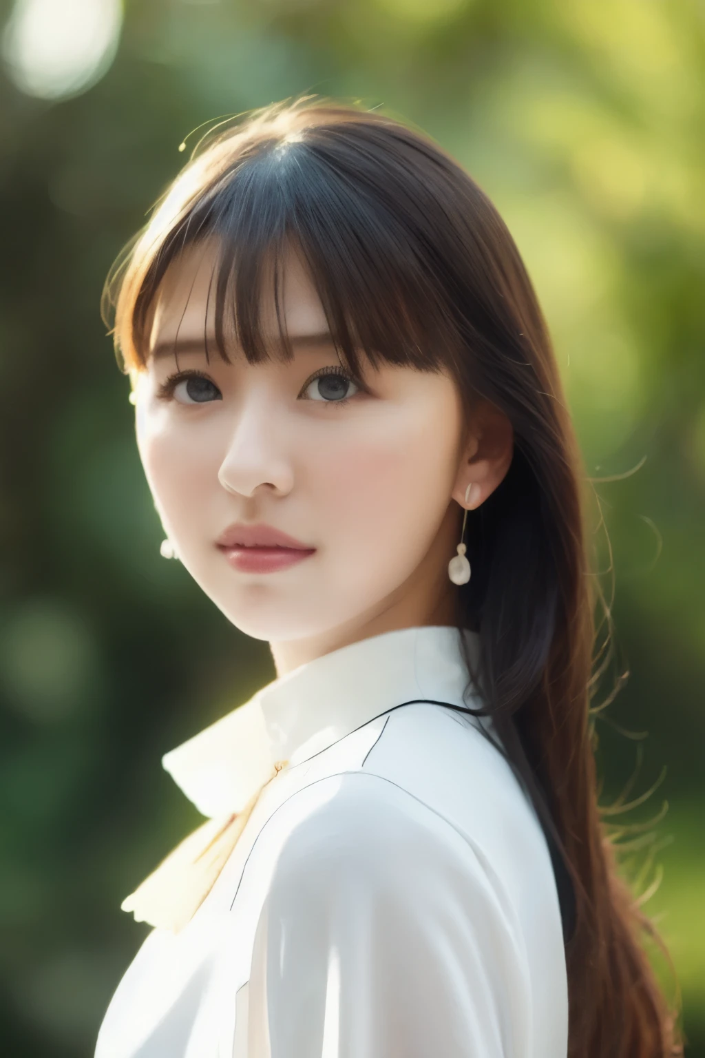 masterpiece,beautiful,very detailed,fine-grained,exquisite,(Ultra High Definition),(8K UHD top quality), (realistic, pictures-realistic:1.37), Depth_of,is blurry_background, pictures_insert,Draminic lighting,reference_insert,pictures_background,picturesrealistic,in hein_in_viewer,1人of女of子,detailed skin,つやつやof肌,(((white blouse))),(((upper body))),bookmarks