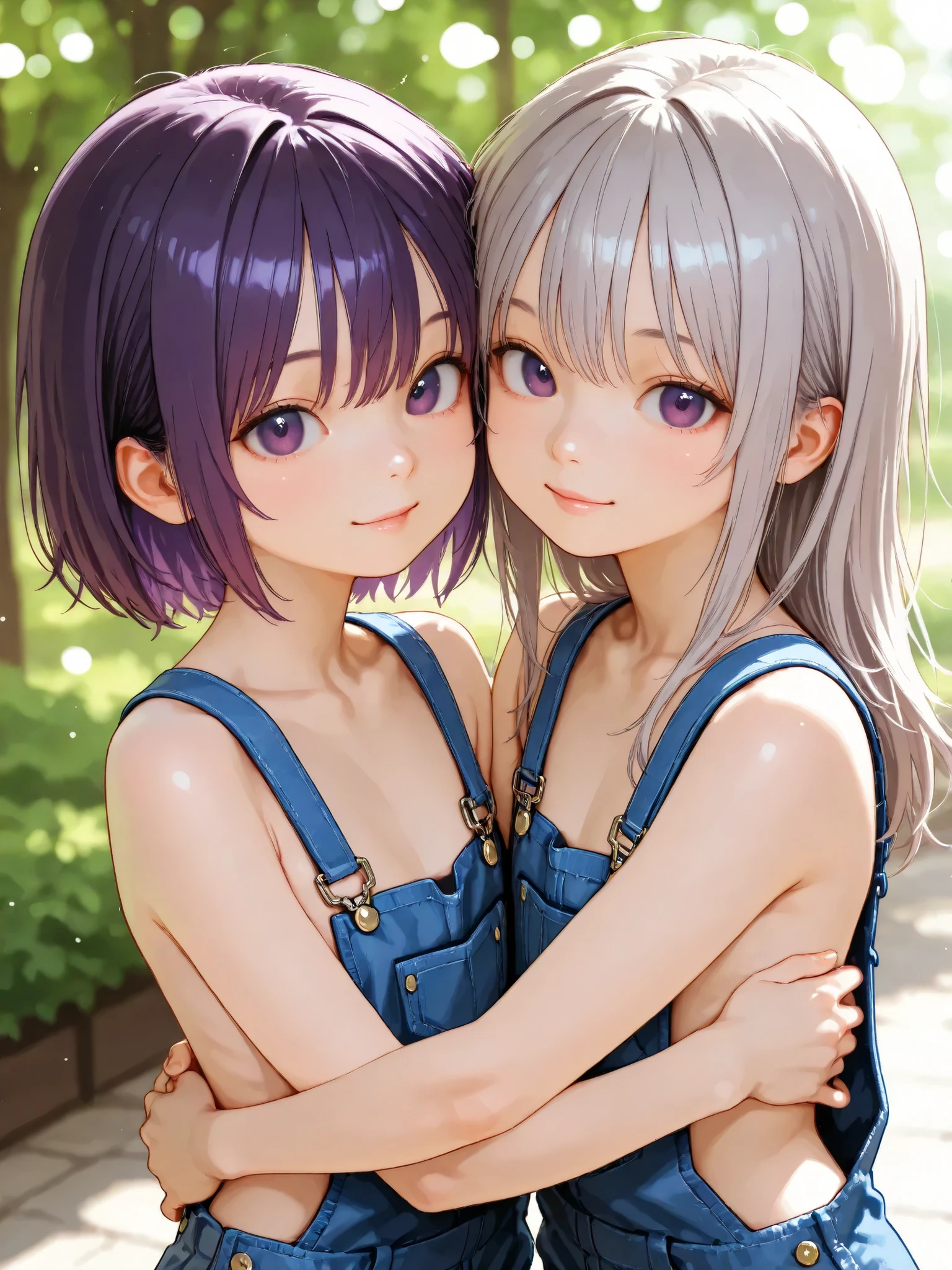 Massive butt, naked, dirty white hair, long hair, moles, very white skin, chubby, multiple girls in frame, butt to butt