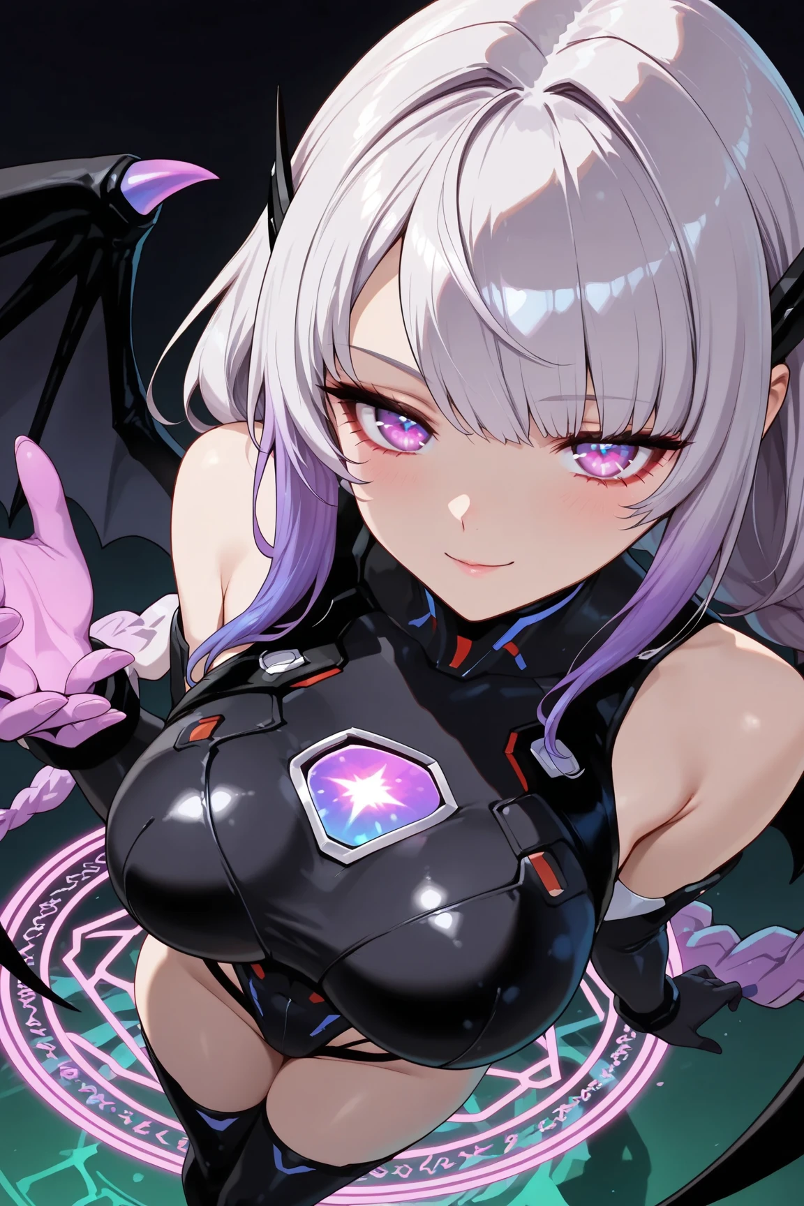 A close-up of a cartoon character holding a skull, holy cyborg necromancer girl, monstergirl, rossdraws and jazza, style of duelyst, jazza and rossdraws, lucio as a woman, rossdraws cartoon vibrant, wlop rossdraws, dark witch character, mechanized witch girl, guilty gear art style, The skull of her hips