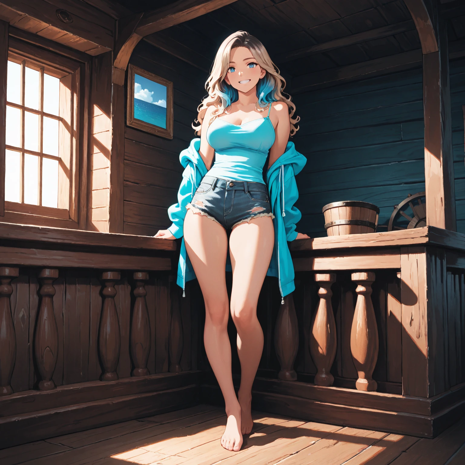 (((Blonde stunning hair))), (blue eyes), blue necklace, Golden earrings, Fit, Gorgeous Body, gorgeous, brown eyebrows, (two moles over lip), big pupils, (23 years old), 1girl,solo, complex skin, warm light, (large breasts), wide thighs, round butt, 5 fingers, ((blushing)), ((detailed face, best quality)), ((masterpiece)), ((ultra-detailed)), (beautiful detailed eyes), red lip, eyeshadow, beautiful face, long hair, very detailed eyes, intricate details in eyes, perfect lips, good lighting, cleavage, ((smug face)), hot beach outfit, ((showing off cleavage)), (sitting on beach with knees folded, hot polished toes, feet up, feet focused, smirk:1.4), (full body , from below, pov:1.5), 5 toes
