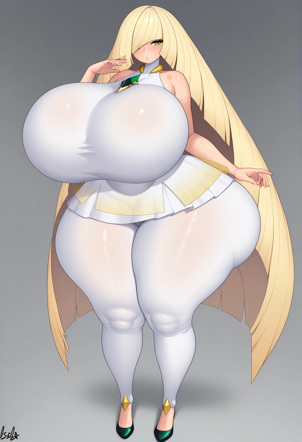  ultra detailed, hyper detailed, best quality, 4K, anime, cowboy shot, field of flowers, woman, puzzled, shy, very long hair, wave hair, tall, slender, (((((gigantic breasts))))),((beautiful breasts)),  gloves, dappled sunlight, bending over, nude, 