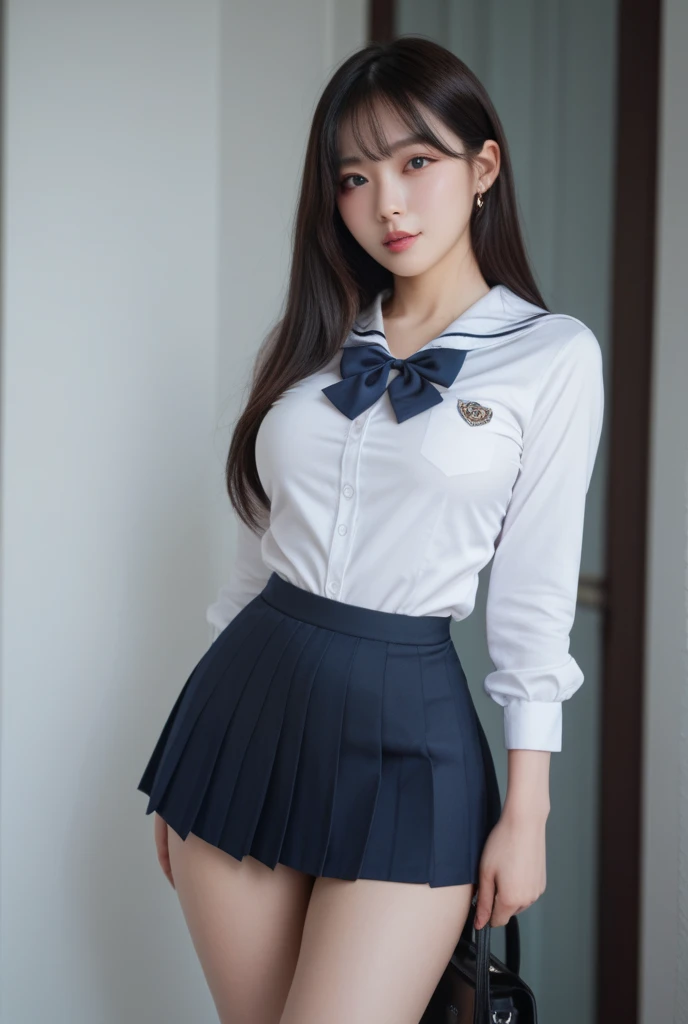 ((No lleva ropa interior)、double eyelid、Dedos perfectos、proporciones perfectas、Colosal 、Eyelashes、tacones en el suelo、Hermosos ojos delicados muy detallados.、high resolution、belleza trascendente、de primera calidad、masterpiece、((japanese girls high school uniform))、very detailed expression、aula de la escuela、Aspecto muy detallado、an 18 year old girl、afrontar、(((dynamic poses)))、((Sentado sobre las piernas con las rodillas dobladas.))、ojos superiores sexys、low angles、(((Las bragas blancas son visibles.)))、Postura de la pierna en forma de M